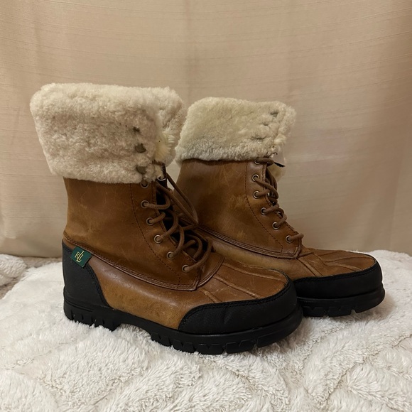Lauren Ralph Lauren Shoes - Women’s Ralph Lauren Leather Shearling Duck Boots Brown Winter